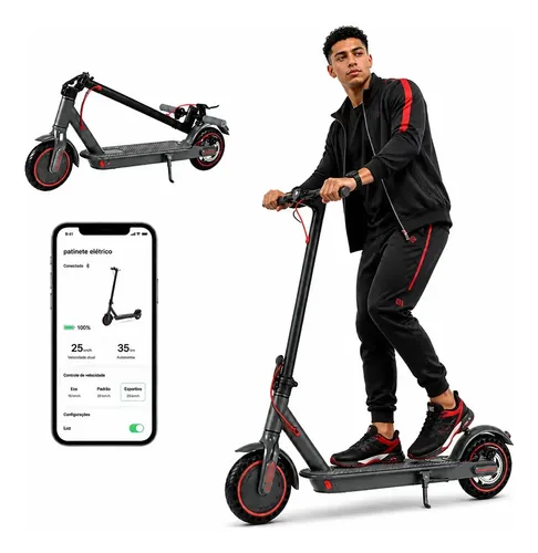 Patinete eletrico com amortecedor e app gps bateria dobravel