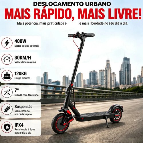 Patinete eletrico dobravel 400w 30kmh para trabalho faculdad
