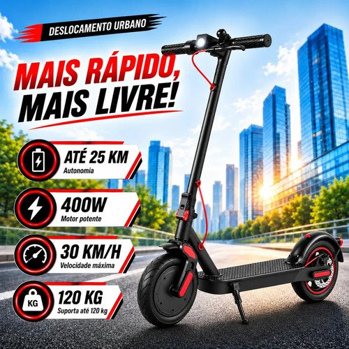 Patinete eletrico dobravel 400w 30kmh suporta 120kg pneu 85