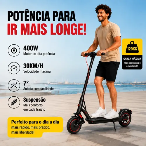 Patinete Elétrico Dobrável 400w 30km/h, Uso Diário