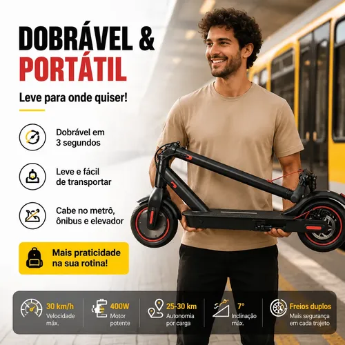 Patinete Elétrico Dobrável 400w 30km/h, Uso Diário