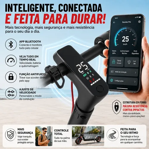 Patinete Elétrico Dobrável 400w 30km/h, Uso Diário