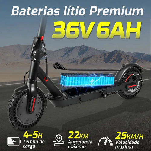 Patinete Elétrico GM5 P1 Preto Dobrável com Bluetooth, 25 Km/h e Autonomia de 22 Km