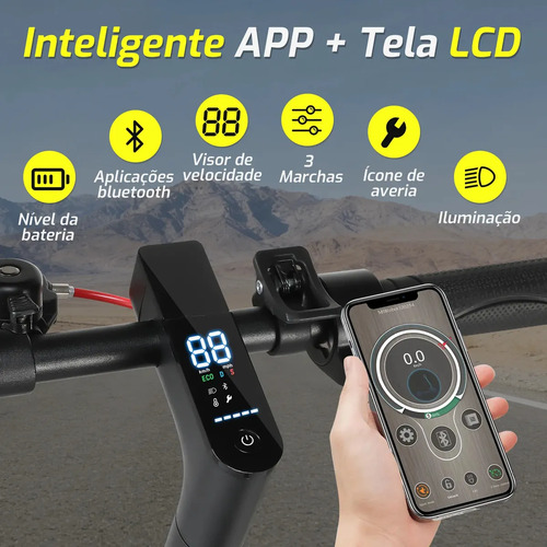 Patinete Elétrico GM5 P1 Preto Dobrável com Bluetooth, 25 Km/h e Autonomia de 22 Km