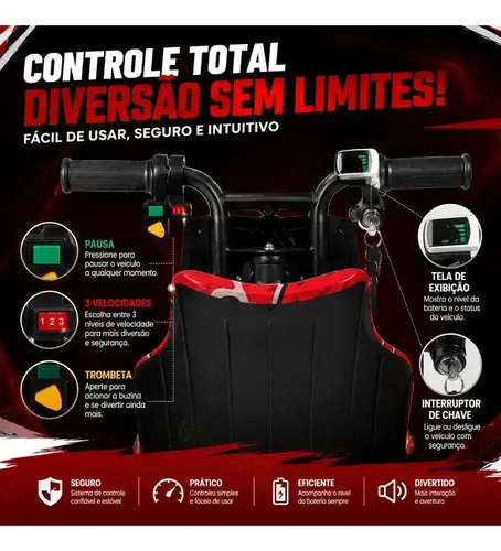 Patinete Elétrico Infantil 6.5 Bluetooth Led 350w Até 120kg