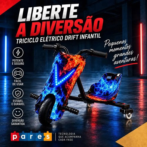 Patinete eletrico infantil triciclo pares drift bluetooth 3
