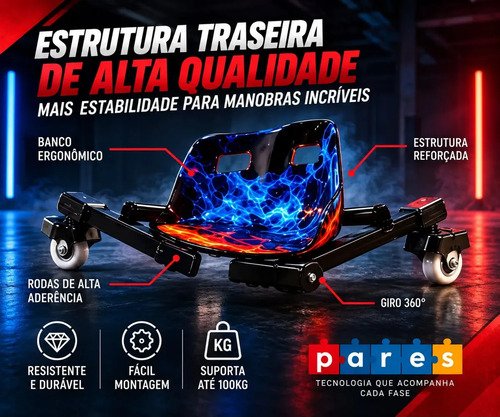 Patinete Elétrico Infantil Triciclo PARES Drift Bluetooth 3 Rodas 450W Vermelho Diversão e Lazer + Kit de segurança