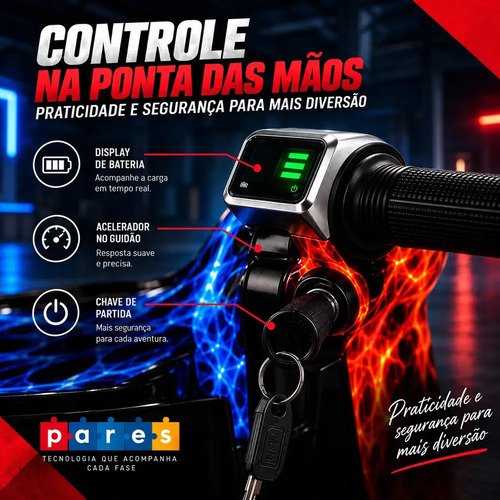 Patinete Elétrico Infantil Triciclo PARES Drift Bluetooth 3 Rodas 450W Vermelho Diversão e Lazer + Kit de segurança