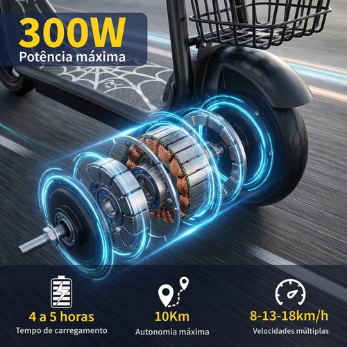 Patinete Elétrico Infantil XXH, Motor 300w Velocidade máxima 18KM/h Bluetooth 3 Velocidades, Faixa De Luz Led Colorida, Pedais Alargados, Até 80kg Preto