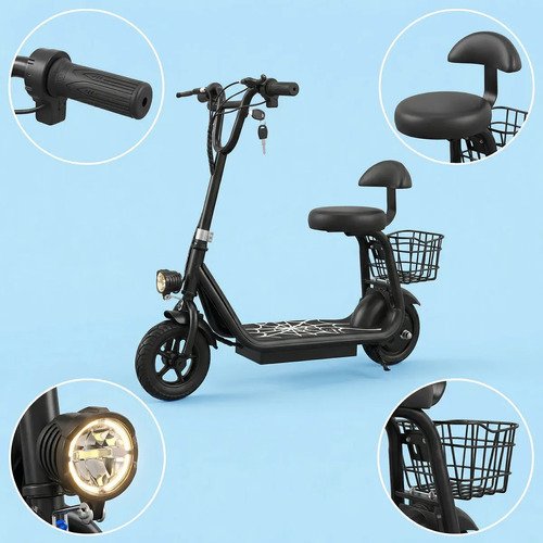 Patinete Elétrico Infantil XXH, Motor 300w Velocidade máxima 18KM/h Bluetooth 3 Velocidades, Faixa De Luz Led Colorida, Pedais Alargados, Até 80kg Preto