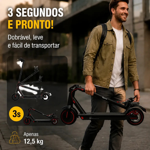 Patinete Elétrico Preto Vermelho Dobrável App Bluetooth Inteligente Motor 400W Carga Máxima 120kg Para Comutação Diária