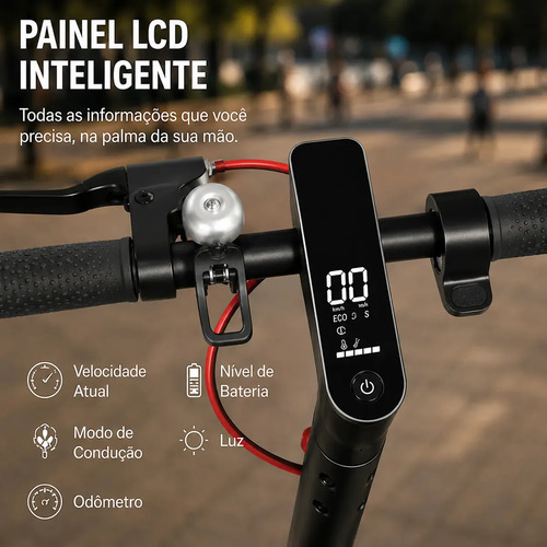 Patinete Elétrico Preto Vermelho Dobrável App Bluetooth Inteligente Motor 400W Carga Máxima 120kg Para Comutação Diária