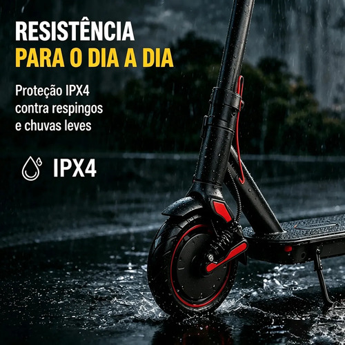 Patinete Elétrico Preto Vermelho Dobrável App Bluetooth Inteligente Motor 400W Carga Máxima 120kg Para Comutação Diária