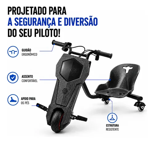 Patinete Elétrico Triciclo Infantil Drift 250w Com Bluetooth