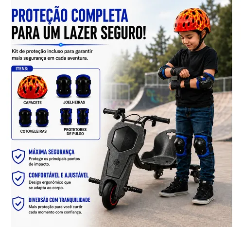 Patinete Elétrico Triciclo Infantil Drift 250w Com Bluetooth
