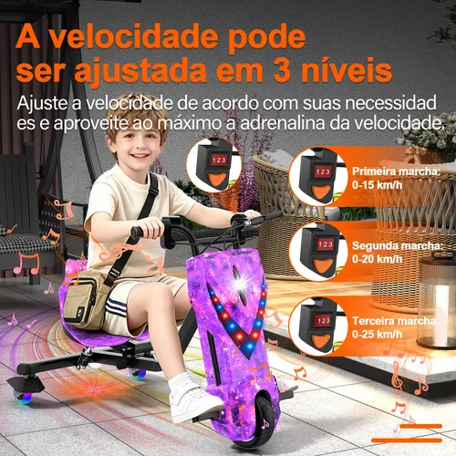 Patinete Elétrico Triciclo Infantil Drift 350w 36v Bluetooth