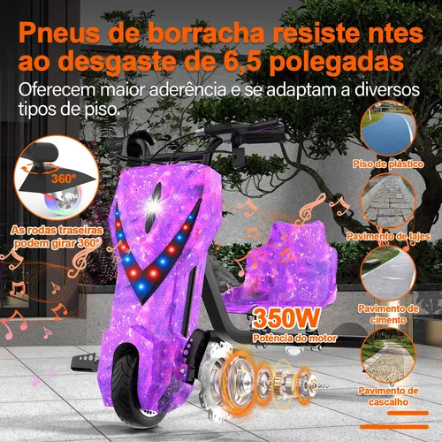 Patinete Elétrico Triciclo Infantil Drift 350w 36v Bluetooth