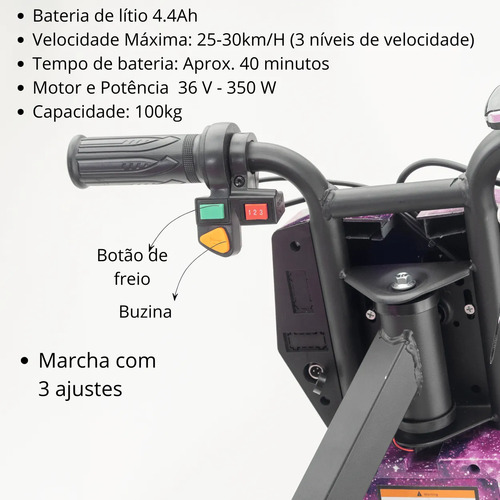 Patinete Elétrico Triciclo Infantil Drift 350w 36v Bluetooth