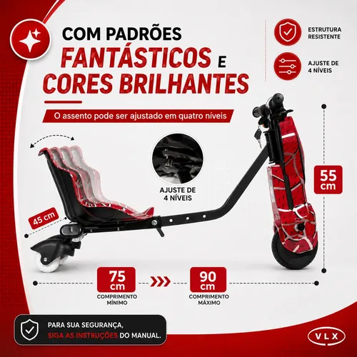 Patinete Elétrico Triciclo Infantil Drift 350w Com Bluetooth
