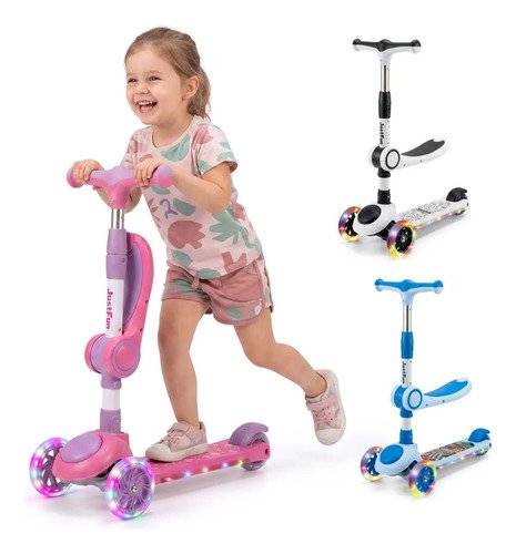 Patinete infantil 3 rodas assento ajustavel led musical 2em1