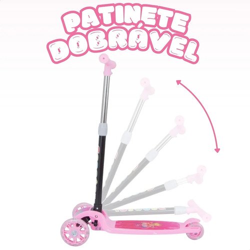 Patinete Infantil 3 Rodas Com Led Dobrável