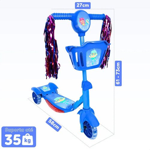 Patinete Infantil 3 Rodas Com Led Som E Cesta Menino Menina Cor Azul