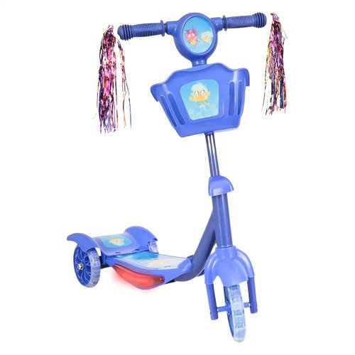 Patinete Infantil 3 Rodas Com Led Som E Cesta Menino Menina Cor Azul