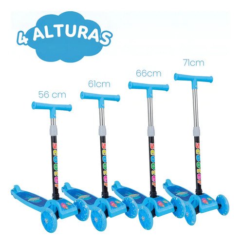 Patinete Infantil 3 Rodas com Led/Dobrável Menino/Menina