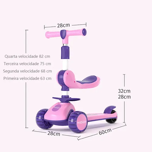 Patinete Infantil 3 Rodas Com Luz Led Menino Menina 40 Kg