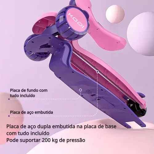 Patinete Infantil 3 Rodas Com Luz Led Menino Menina 40 Kg