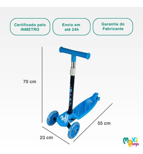 Patinete Infantil 3 Rodas Led Dobrável Luppy Azul Maxi Toys