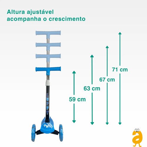 Patinete Infantil 3 Rodas Led Dobrável Luppy Azul Maxi Toys