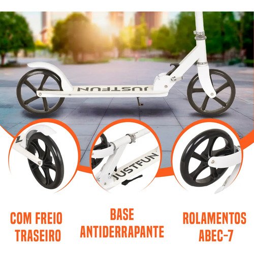 Patinete Infantil Juvenil 2 Rodas Dobrável JustFun Brinquedos Cor Branco