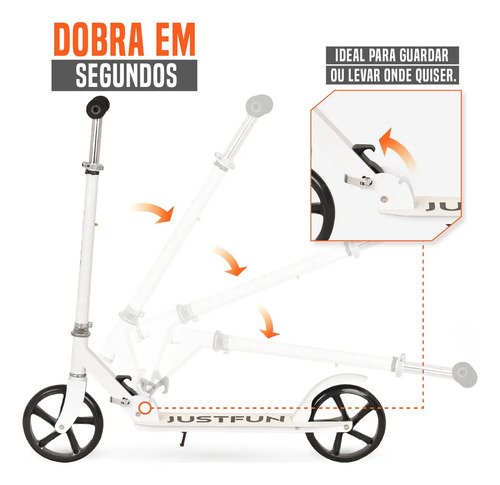 Patinete Infantil Juvenil 2 Rodas Dobrável JustFun Brinquedos Cor Branco