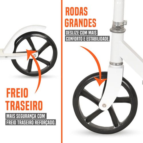 Patinete Infantil Juvenil 2 Rodas Dobrável JustFun Brinquedos Cor Branco