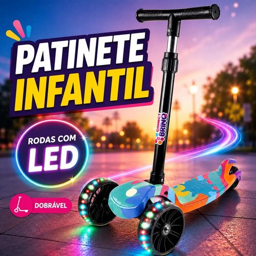 Patinete Infantil Scooter Dobrável Com Led Freio Bv0011 Mega Compras