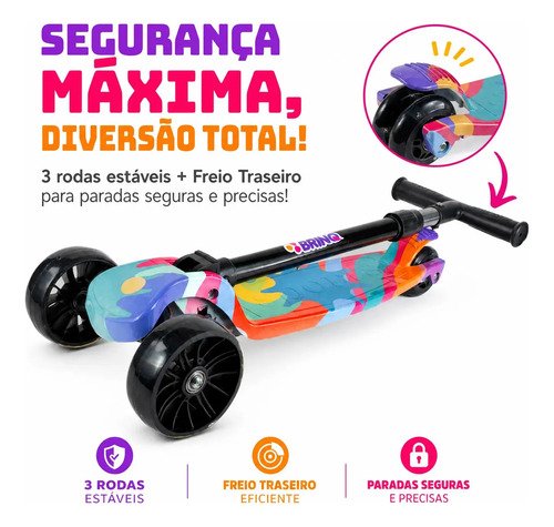 Patinete Infantil Scooter Dobrável Com Led Freio Bv0011 Mega Compras