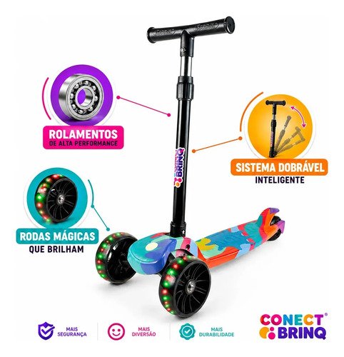 Patinete Infantil Scooter Dobrável Com Led Freio Bv0011 Mega Compras