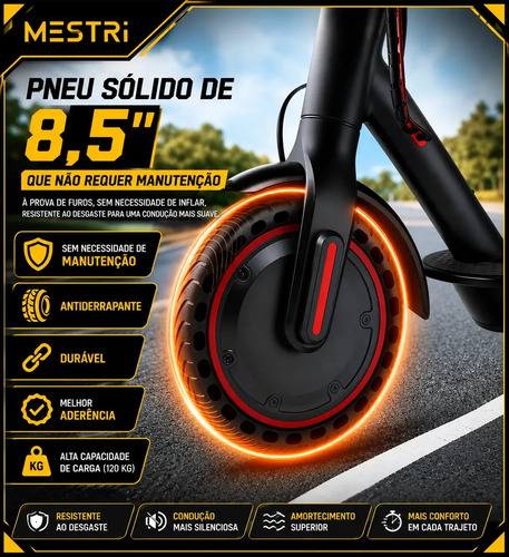 Patinete Scooter Elétrico Dobrável Com Velocidade E Autonomia De 30 Km Bluetooth Cor Preto MESTRI M-140