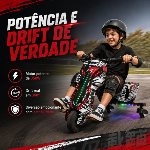 Patinete Triciclo Drift Elétrico 3 Rodas 350w Com Bluetooth
