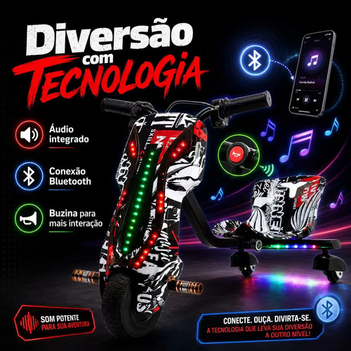 Patinete Triciclo Drift Elétrico 3 Rodas 350w Com Bluetooth