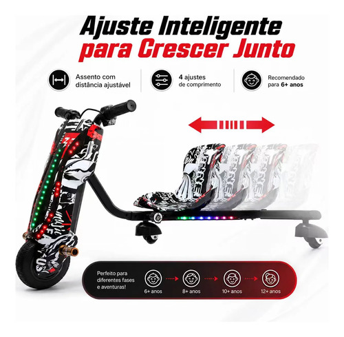 Patinete Triciclo Drift Elétrico 3 Rodas 350w Com Bluetooth
