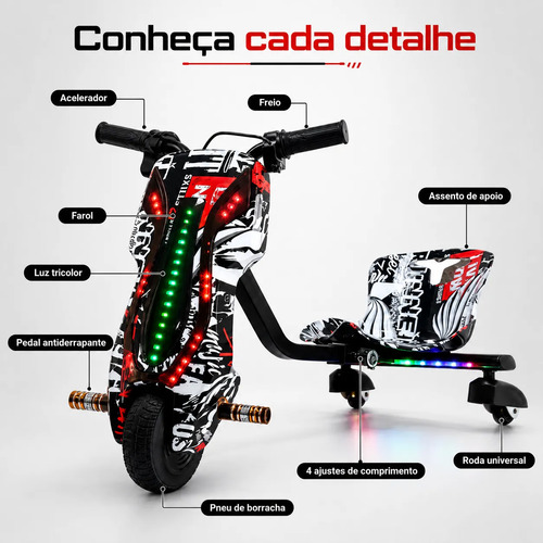 Patinete Triciclo Drift Elétrico 3 Rodas 350w Com Bluetooth