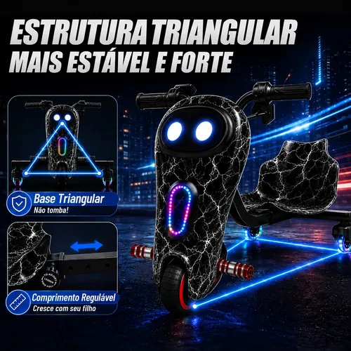 Patinete Triciclo Elétrico Drift Infantil C/ Led Y Bluetooth