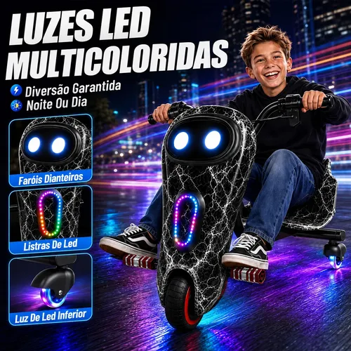 Patinete Triciclo Elétrico Drift Infantil C/ Led Y Bluetooth
