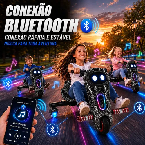 Patinete Triciclo Elétrico Drift Infantil C/ Led Y Bluetooth