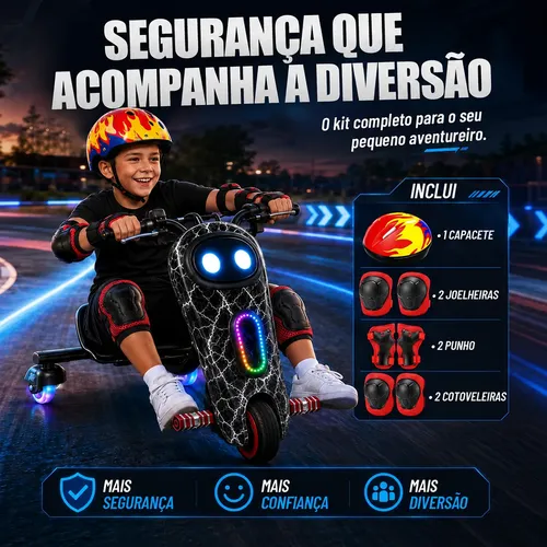 Patinete Triciclo Elétrico Drift Infantil C/ Led Y Bluetooth