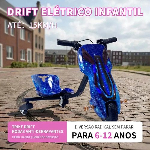 Patinete Triciclo Infantil Drift Elétrico 250w 36v 90kg 15km