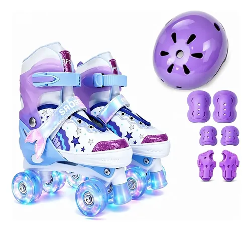 Patins infantil 4 rodas quad ajustavel com luz led