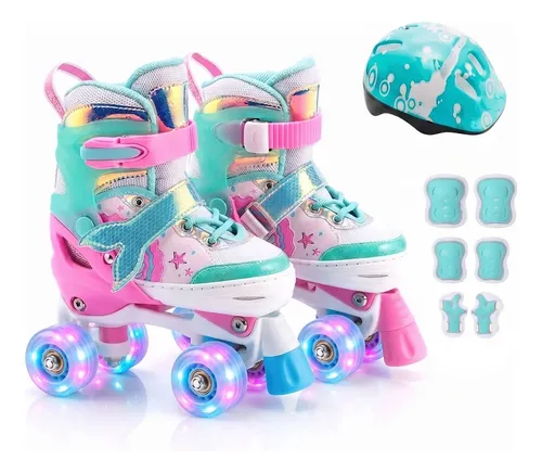 Patins infantil 4 rodas sereia ajustavel kit protecao menina